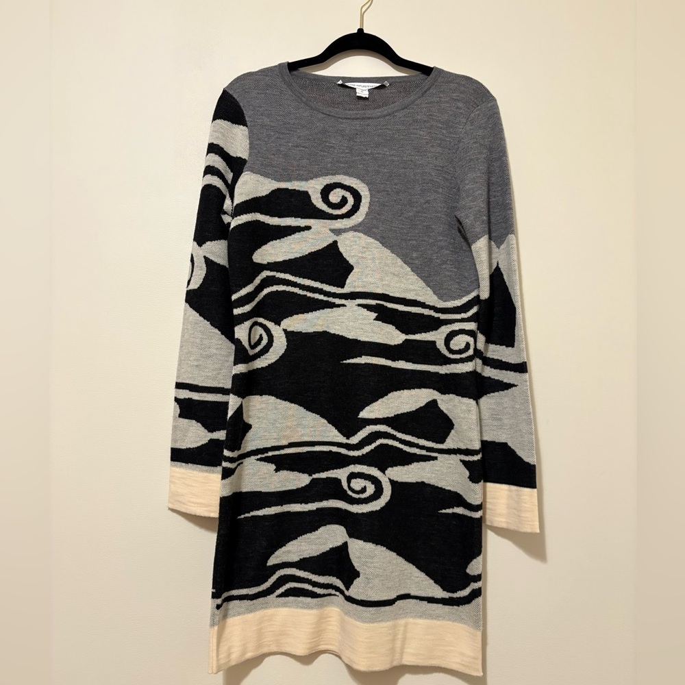 Diane Von Furstenberg Gray and Black Long Sleeve Dress Size M Wool - Picture 2 of 13